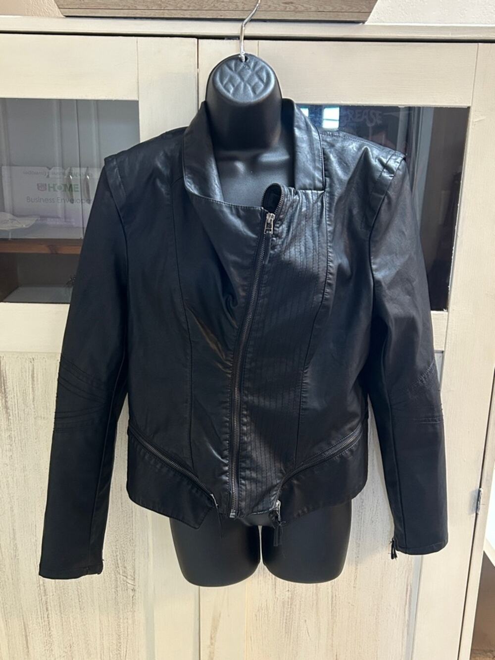 Blank NYC Black Faux Leather Asymmetric Zip Jacket
